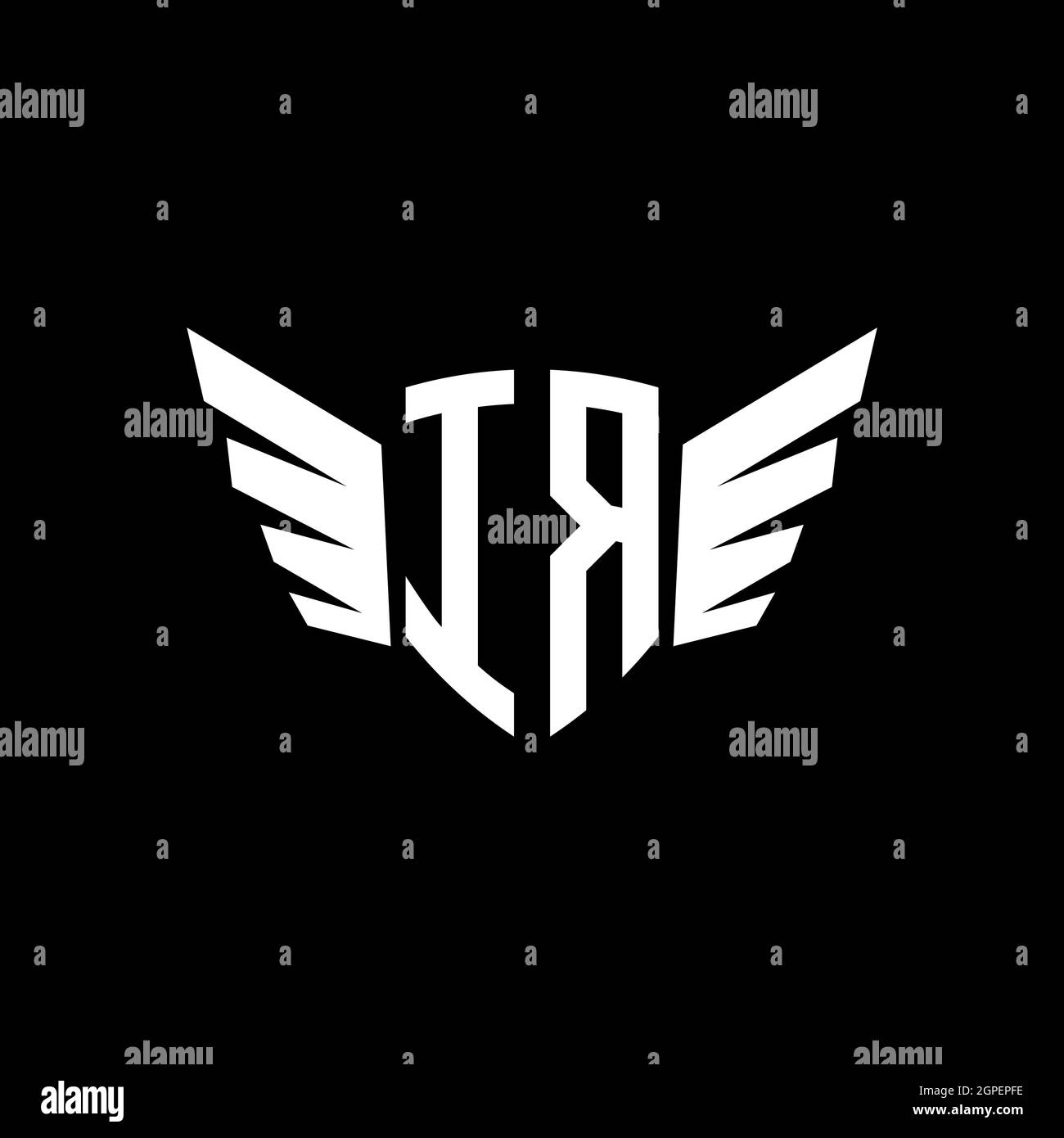 Logo IR monogramma iniziale geometrica con modello di design a forma di ala. Logo design iniziale dell'ala isolato su sfondo nero Illustrazione Vettoriale