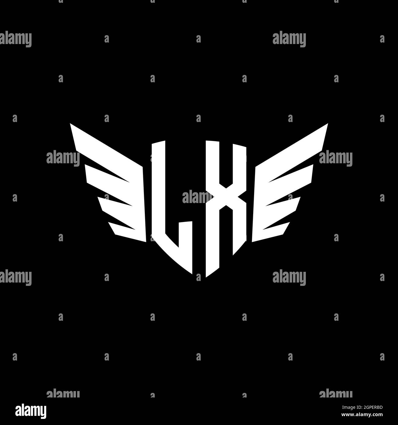 Logo LX Monogram iniziale geometrica con modello di design a forma di ala. Logo design iniziale dell'ala isolato su sfondo nero Illustrazione Vettoriale