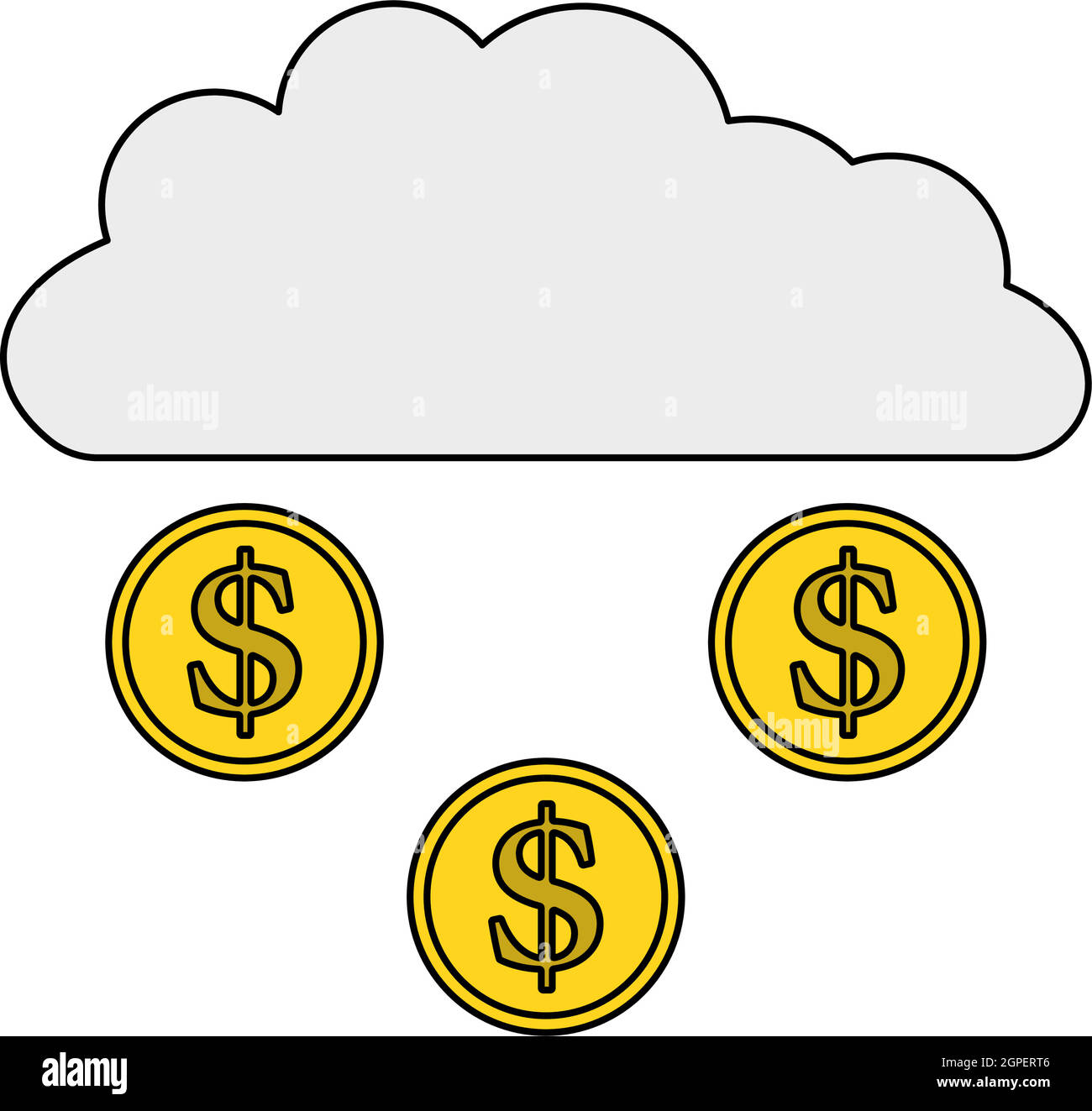 Icona monete che cadono dalla nuvola Illustrazione Vettoriale