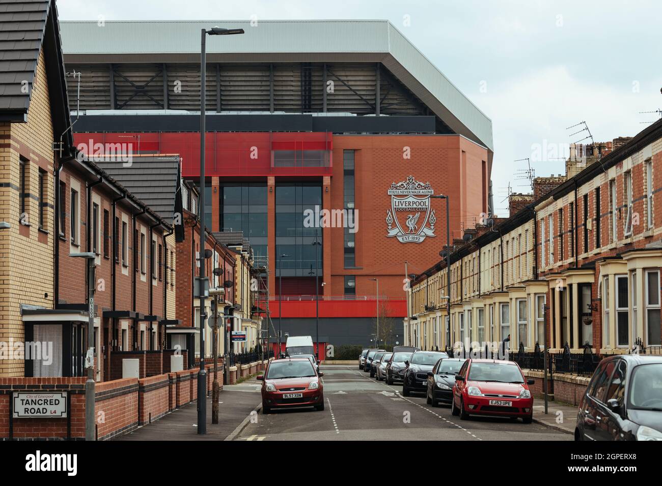 Anfield Stadium, Liverpool, Inghilterra, Regno Unito Foto Stock