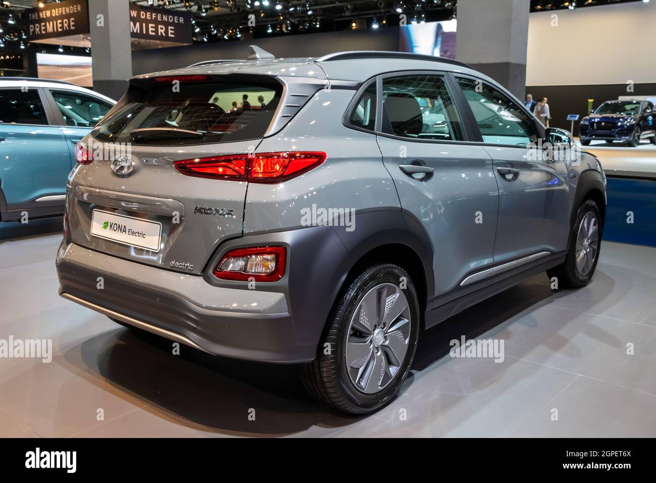 Hyundai KONA Electric in mostra al Motor Show Autosalon 2020. Bruxelles, Belgio - 9 gennaio 2020. Foto Stock