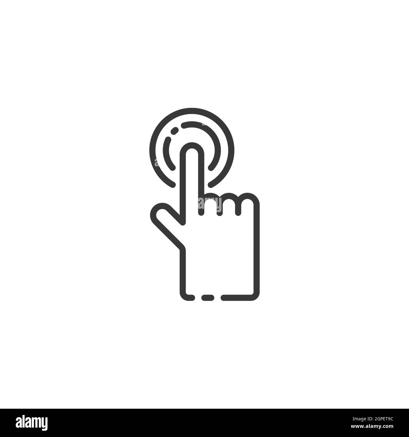 Icona a linea sottile del pulsante di selezione manuale. Toccare con il dito e premere la voce. Illustrazione vettoriale di commercio del profilo Illustrazione Vettoriale