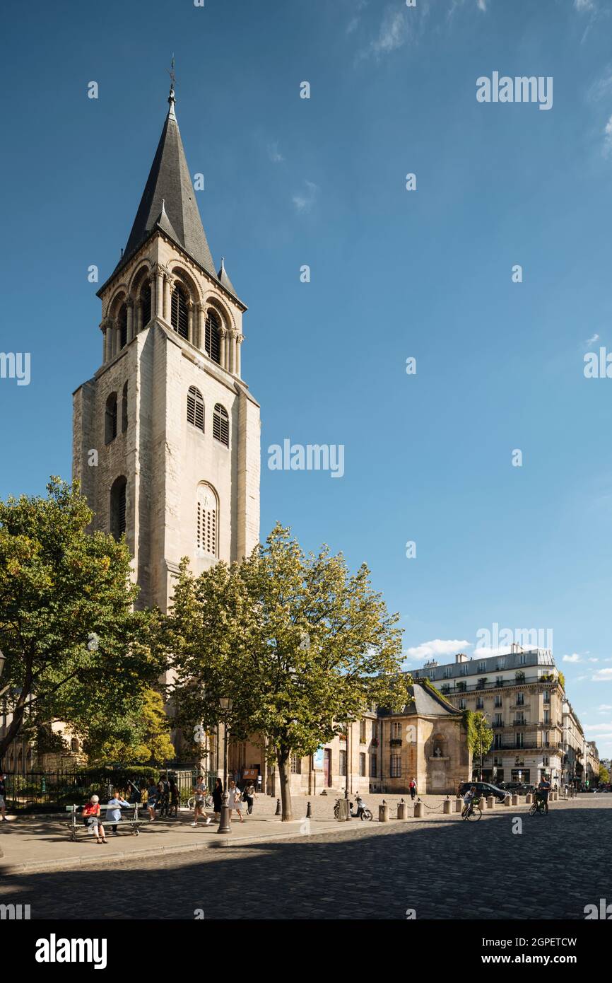 Esterno dell'Abbazia benedettina di Saint-German-des-Prés, Parigi, Île-de-France, Francia, Europa Foto Stock