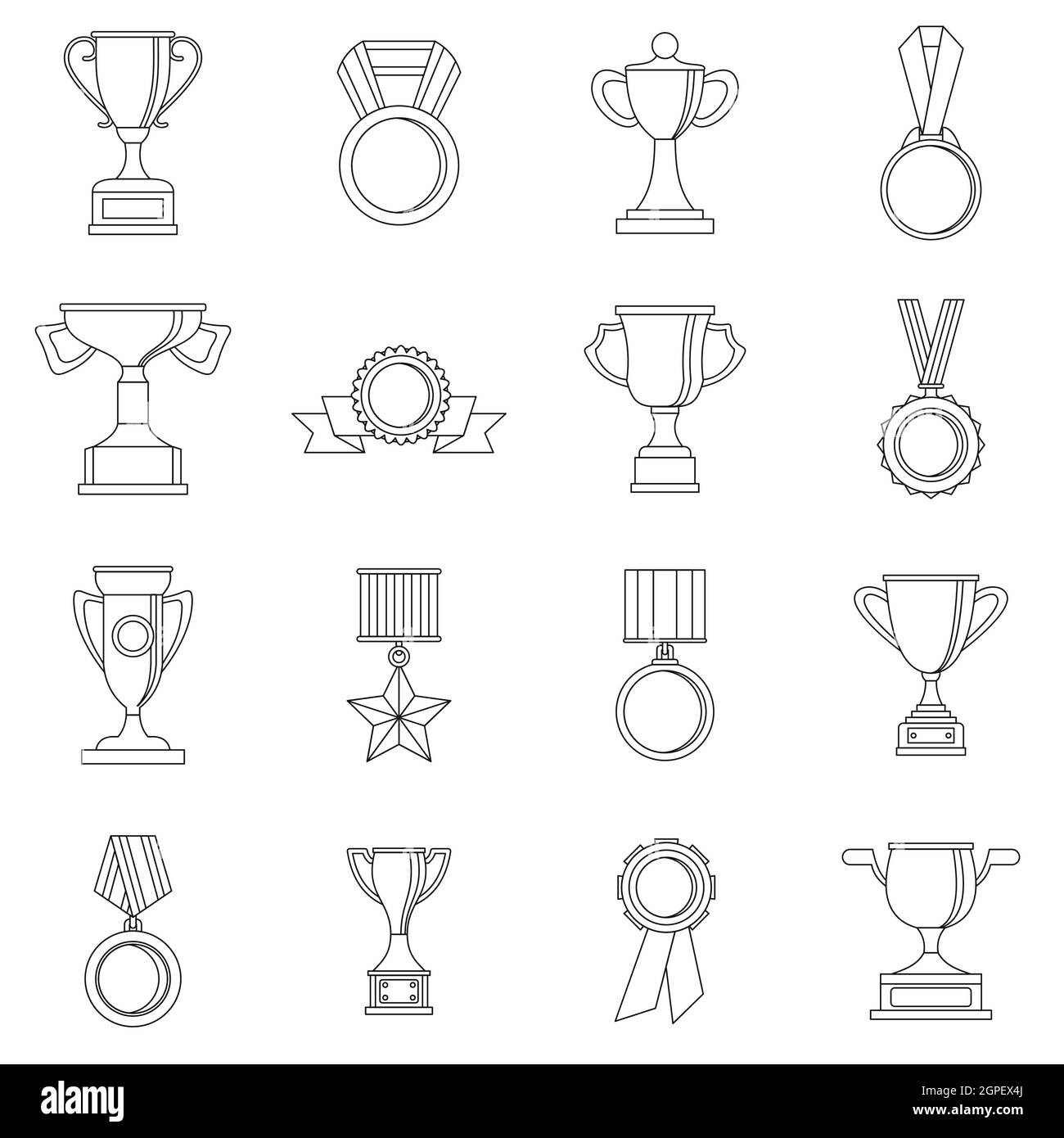 Trofeo di set di icone di stile di contorno Illustrazione Vettoriale