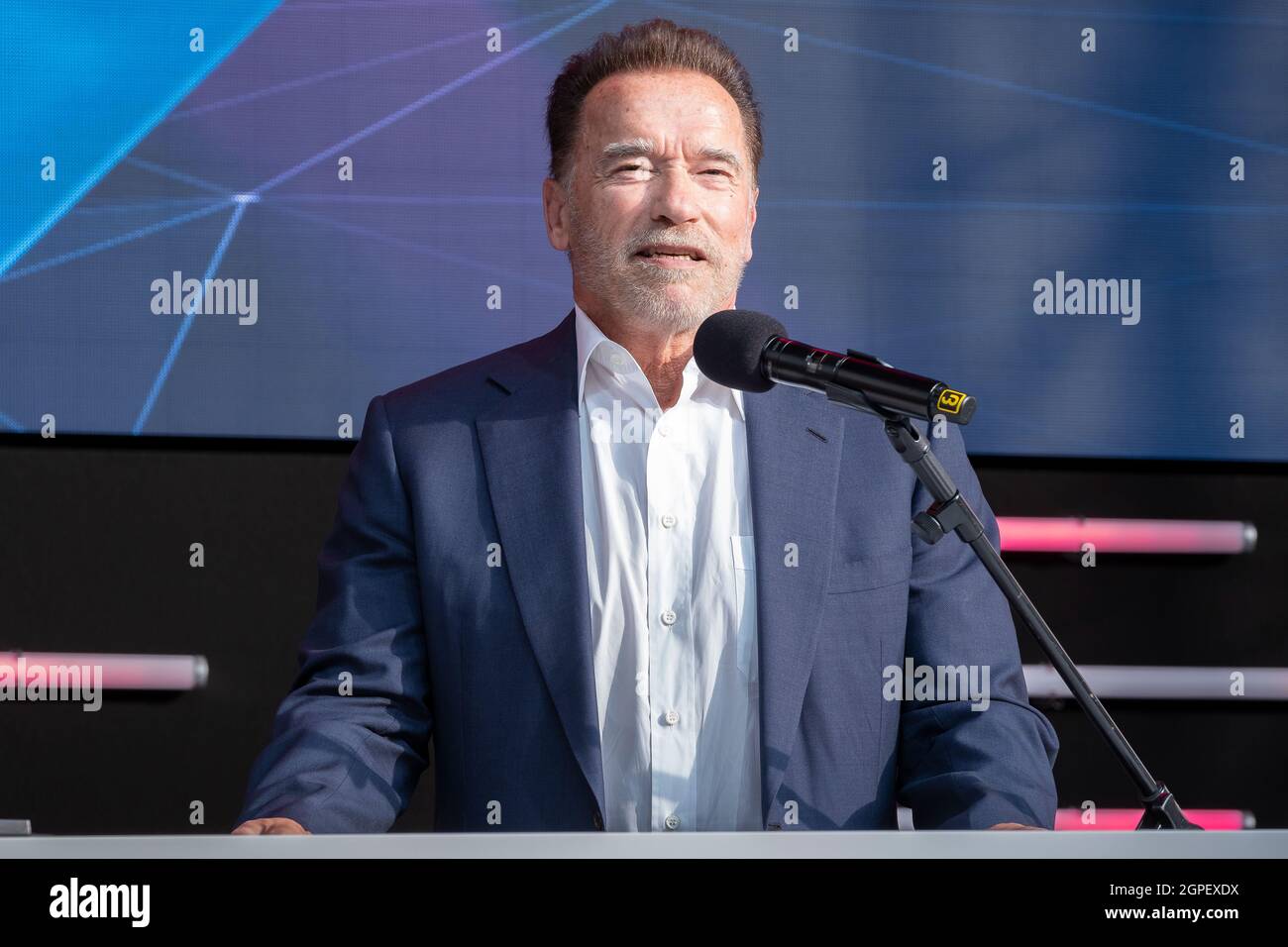Arnold Schwarzenegger, Olympia, Hollywood Star, ex Governatore della California al Digital X evento a Colonia, Germania Foto Stock