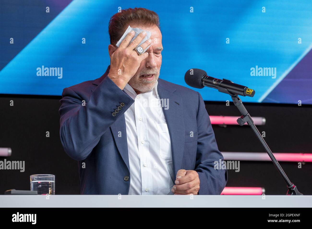 Arnold Schwarzenegger, Olympia, Hollywood Star, ex Governatore della California al Digital X evento a Colonia, Germania Foto Stock