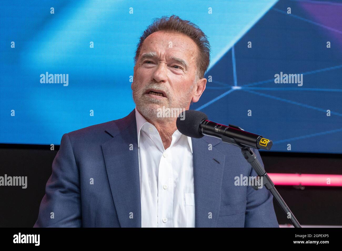 Arnold Schwarzenegger, Olympia, Hollywood Star, ex Governatore della California al Digital X evento a Colonia, Germania Foto Stock