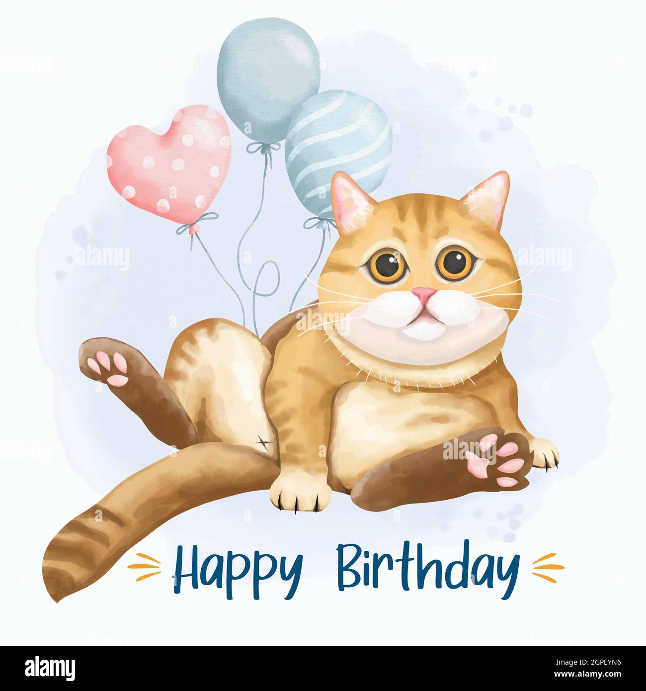 Tessera compleanno con gatto in stile acquerello Immagine e Vettoriale -  Alamy