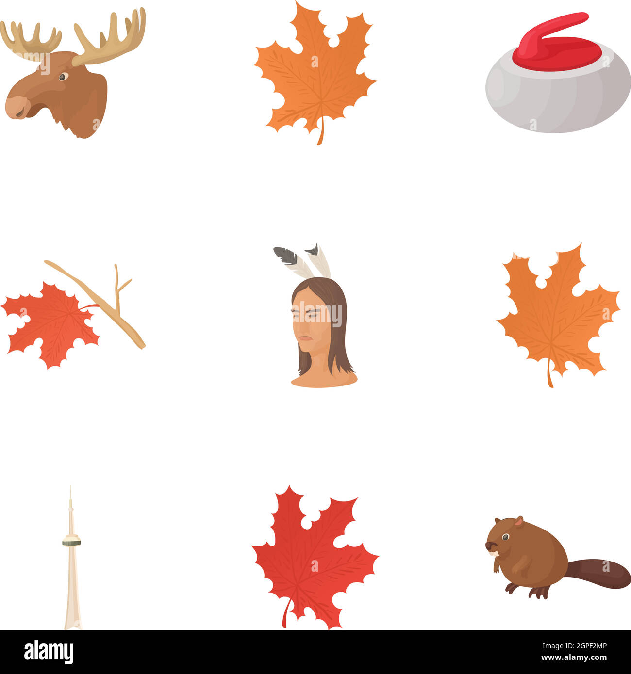 Attrazioni del Canada set di icone, stile cartoon Illustrazione Vettoriale
