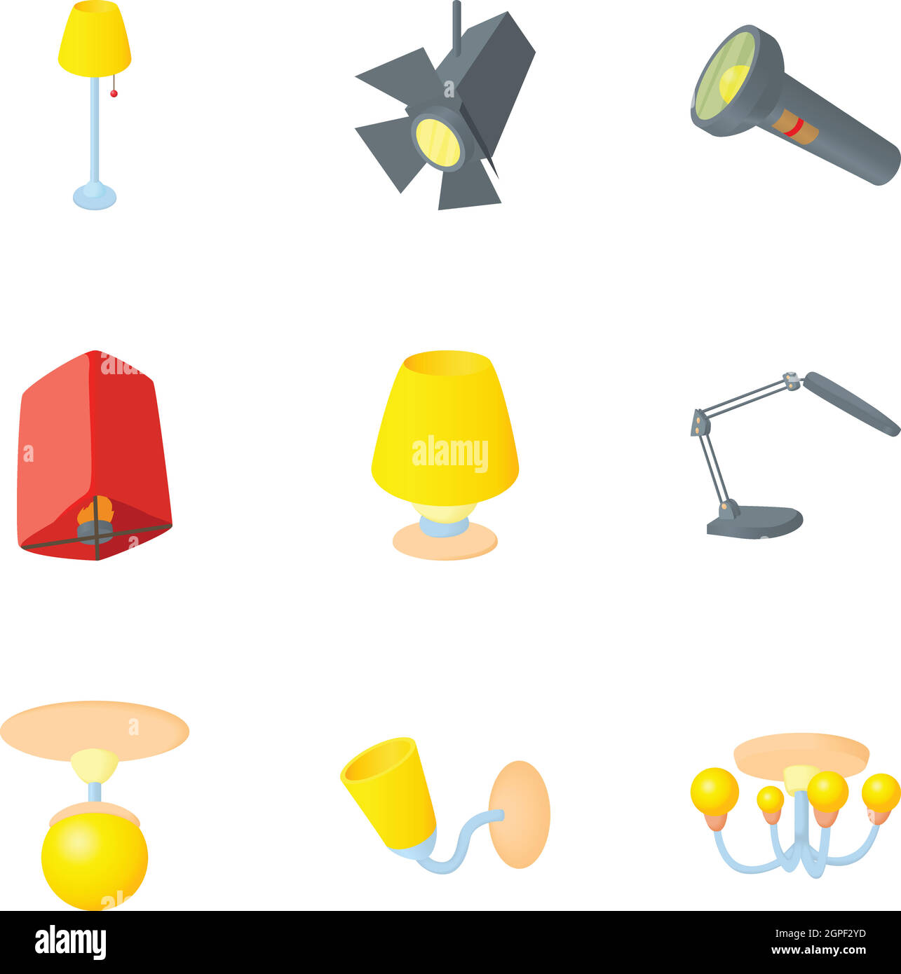 Apparecchiature di luce set di icone, stile cartoon Illustrazione Vettoriale