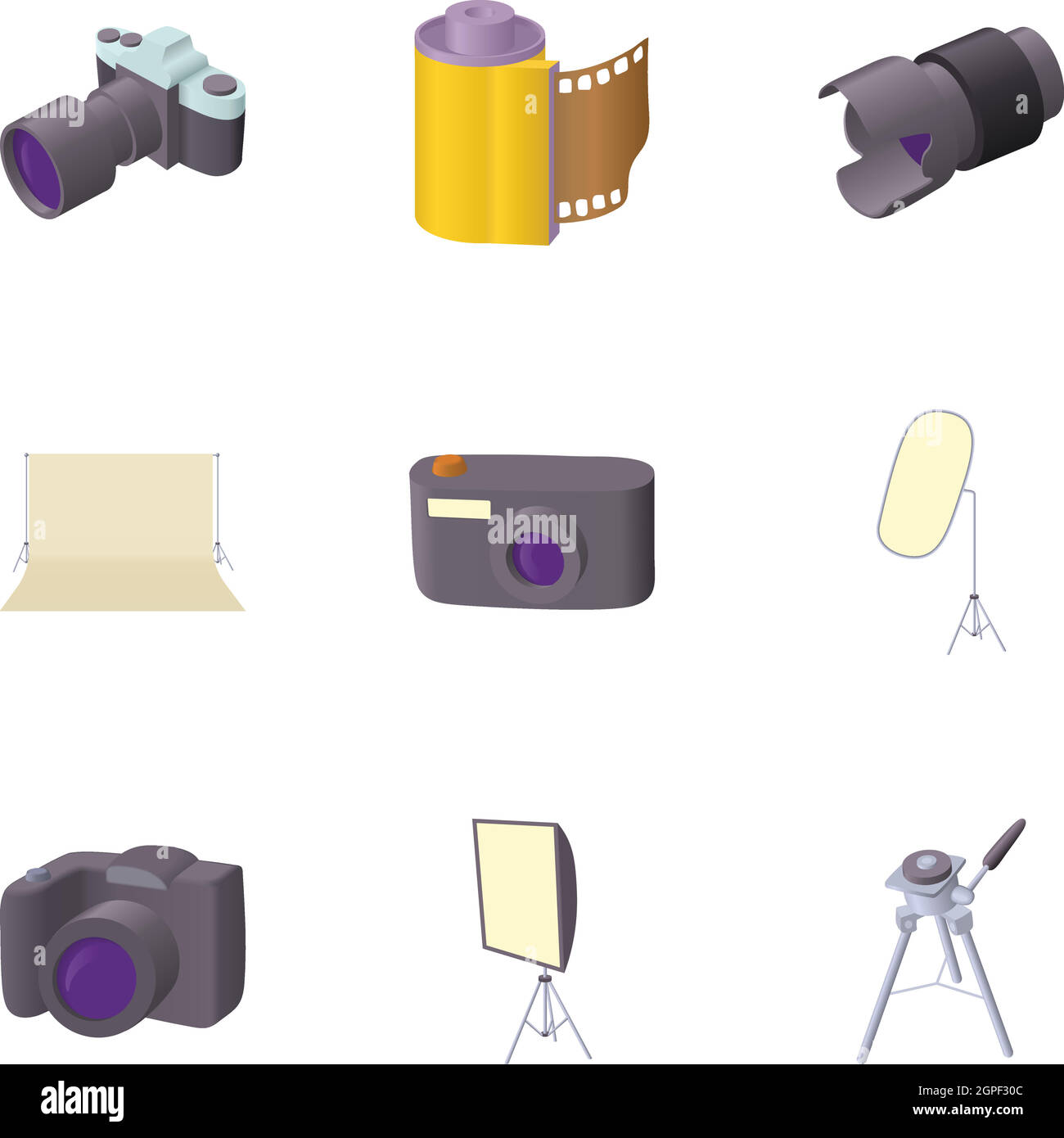 Fotografia di set di icone, stile cartoon Illustrazione Vettoriale