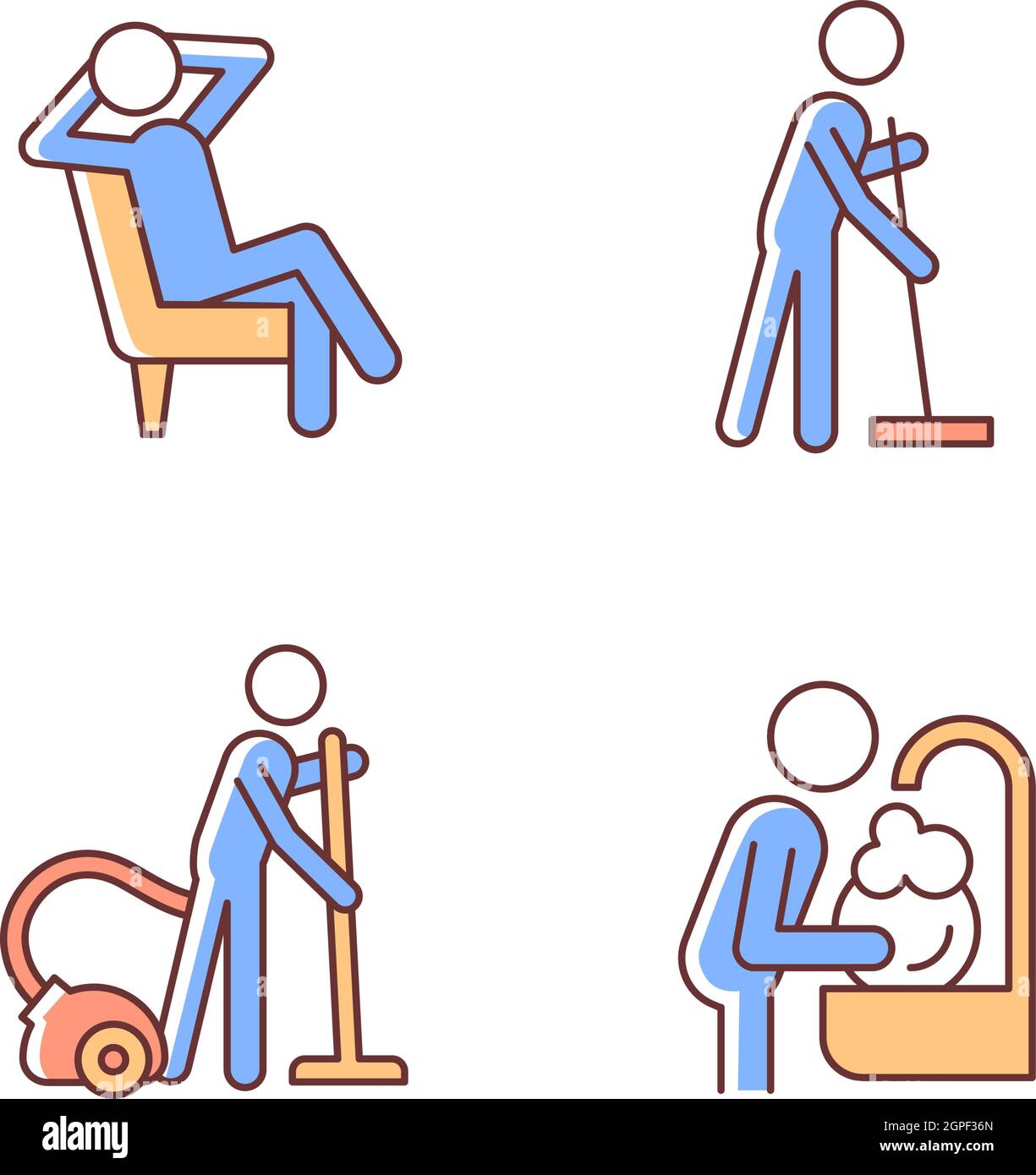 Set di icone di colore RGB per le attività domestiche Illustrazione Vettoriale