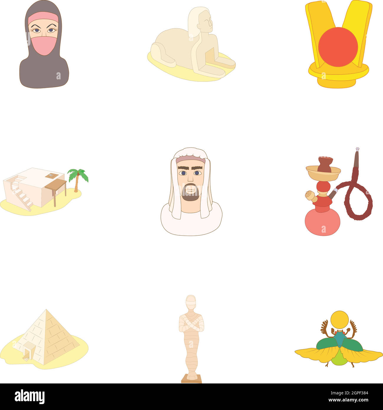 Paese Egitto set di icone, stile cartoon Illustrazione Vettoriale