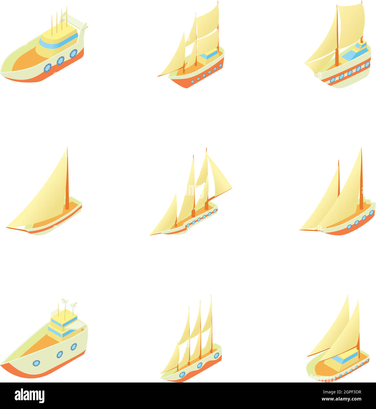 Yachts set di icone, stile cartoon Illustrazione Vettoriale