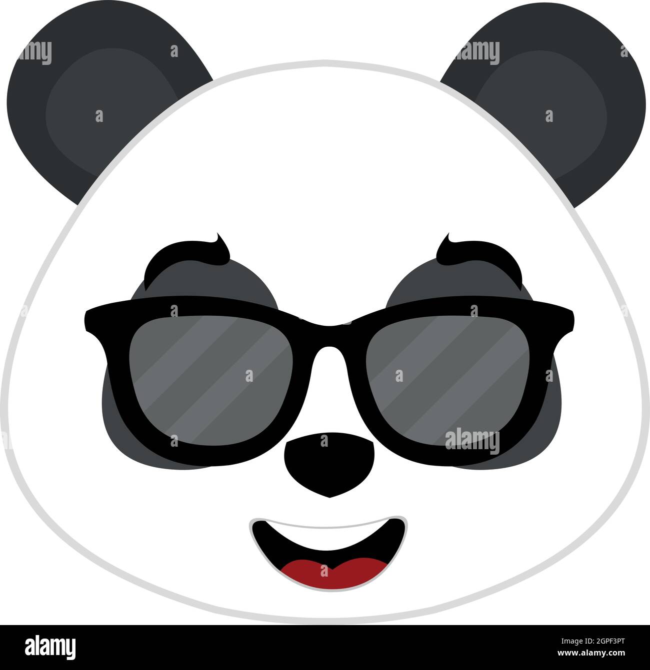 Illustrazione vettoriale dell'emoticon del volto di un orsetto da panda cartoon con occhiali da sole Illustrazione Vettoriale