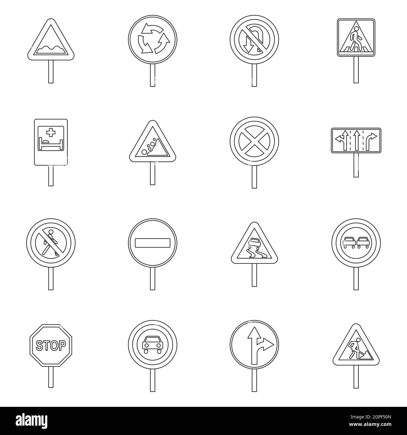 Diversi cartelli stradali set di icone di stile di contorno Illustrazione Vettoriale