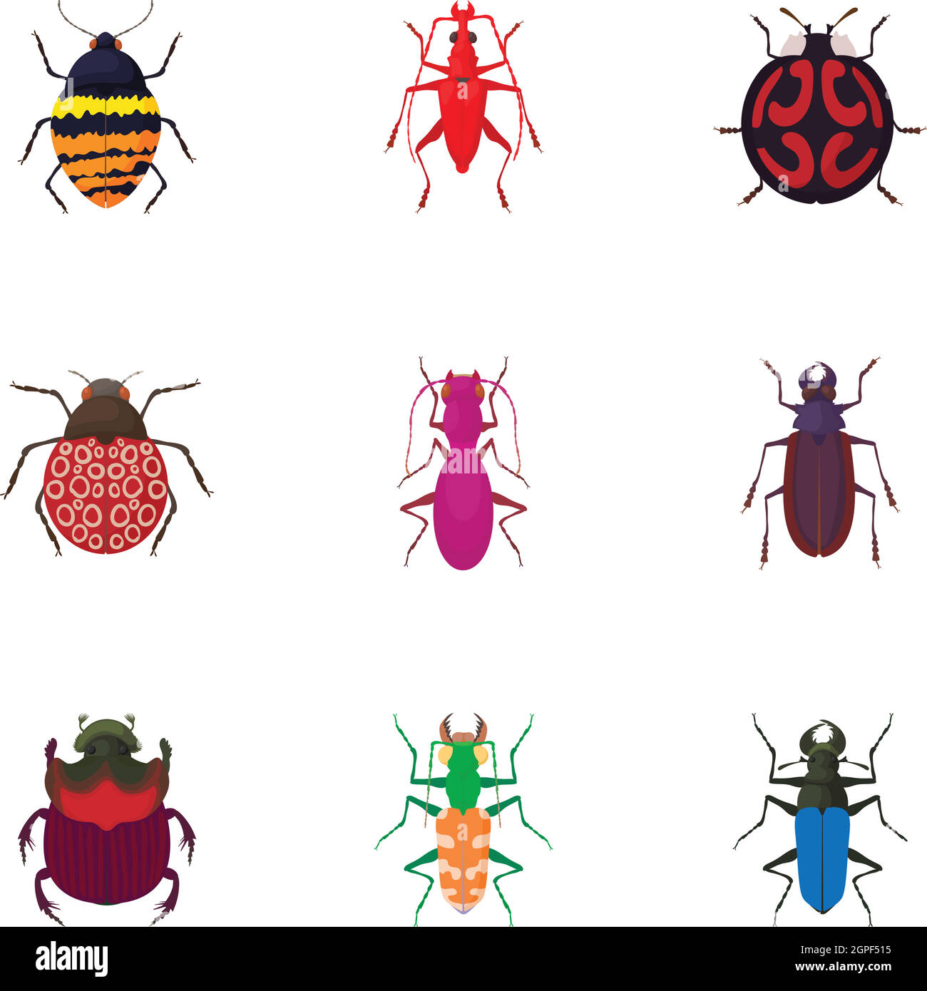 Ordine coleoptera set di icone, stile cartoon Illustrazione Vettoriale