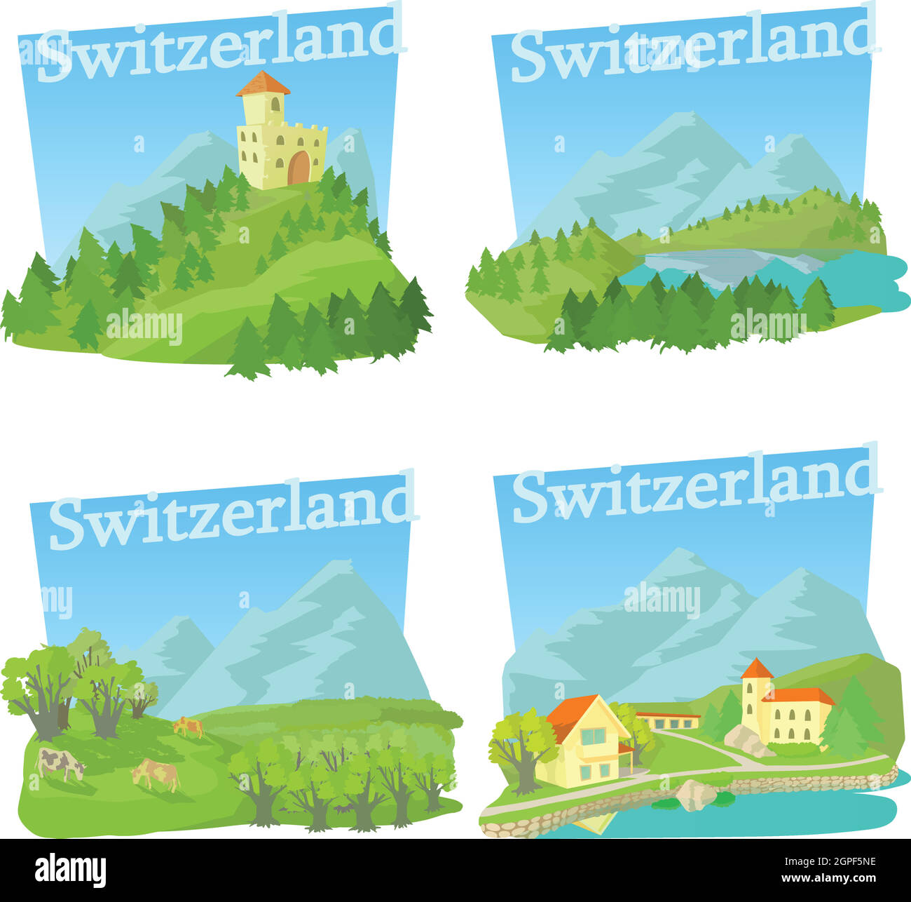 In Svizzera i concetti di viaggio insieme, stile cartoon Illustrazione Vettoriale