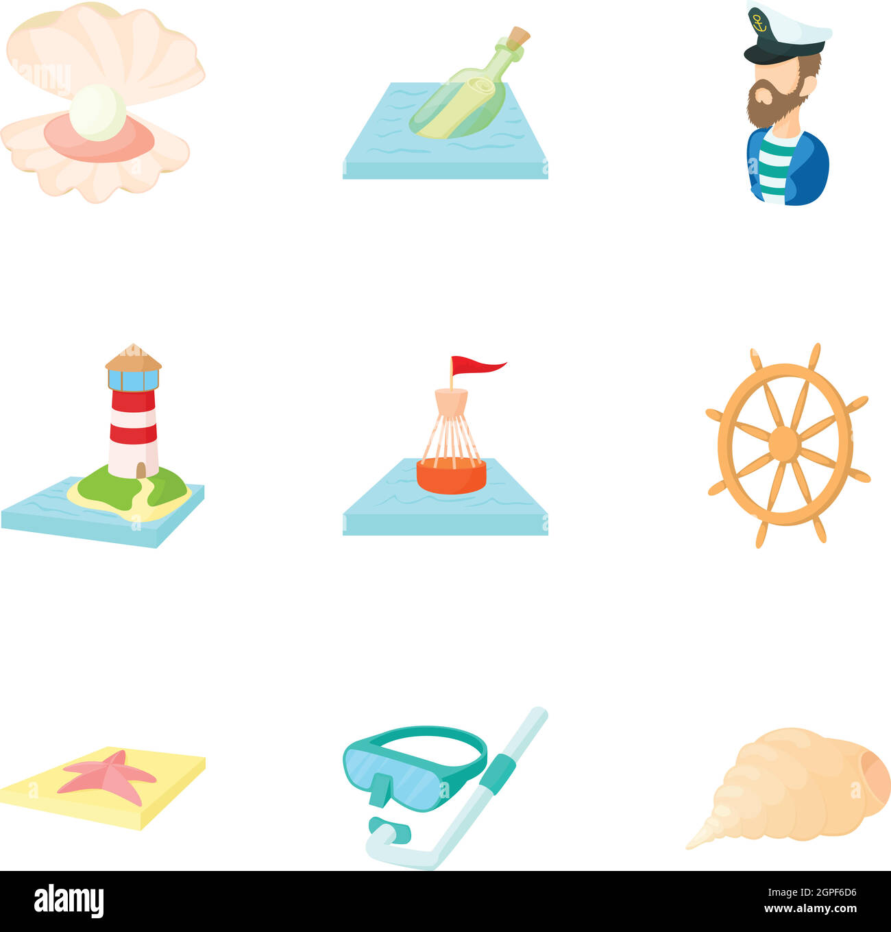 Tema nautico set di icone, stile cartoon Illustrazione Vettoriale