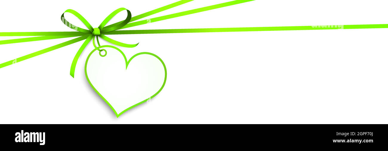 arco a nastro verde con etichetta di aggancio al cuore Illustrazione Vettoriale