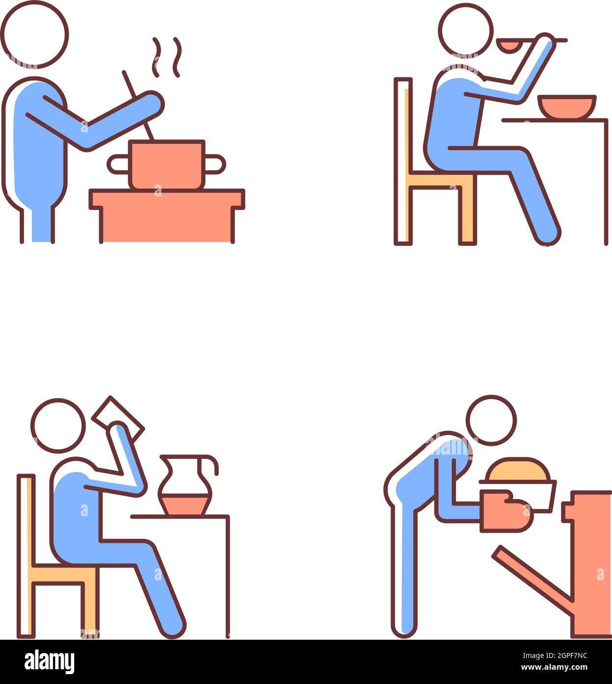 Set di icone colore RGB per la cottura della rotina Illustrazione Vettoriale