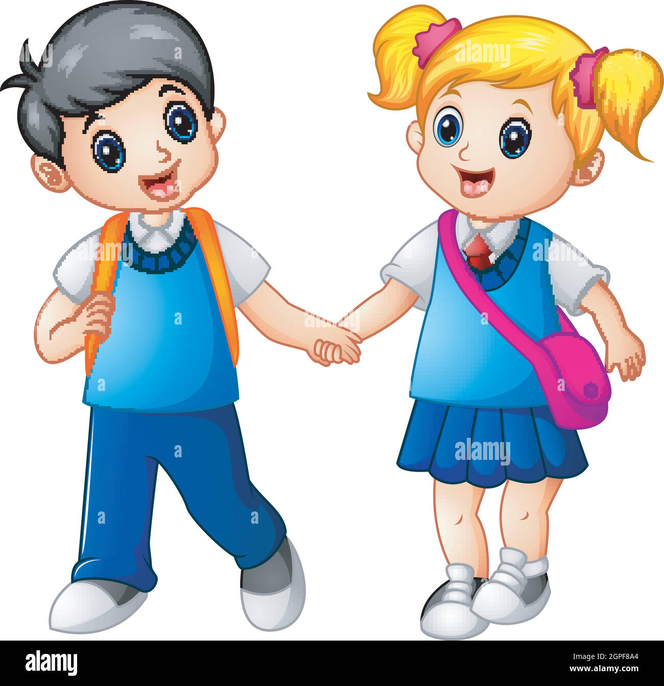 Ragazza cartoon e ragazzo vanno a scuola insieme Illustrazione Vettoriale