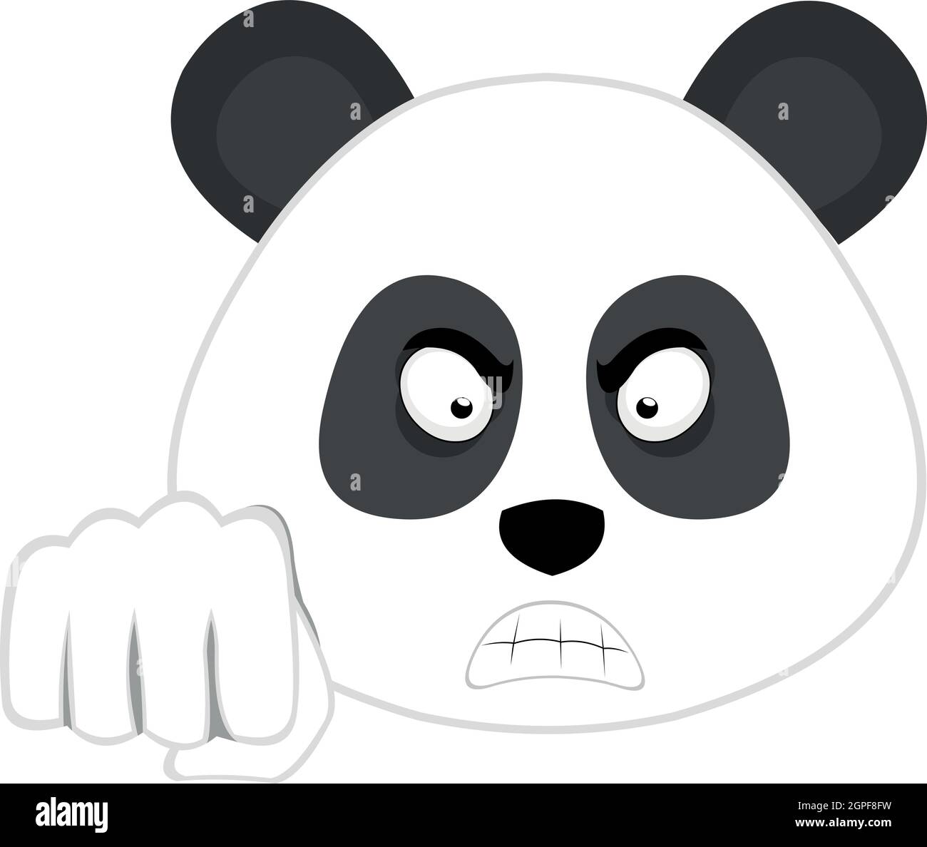 Emoticon vettoriale illustrazione del volto di un orso panda cartoon con un'espressione arrabbiata e dando un pugno di pugno Illustrazione Vettoriale