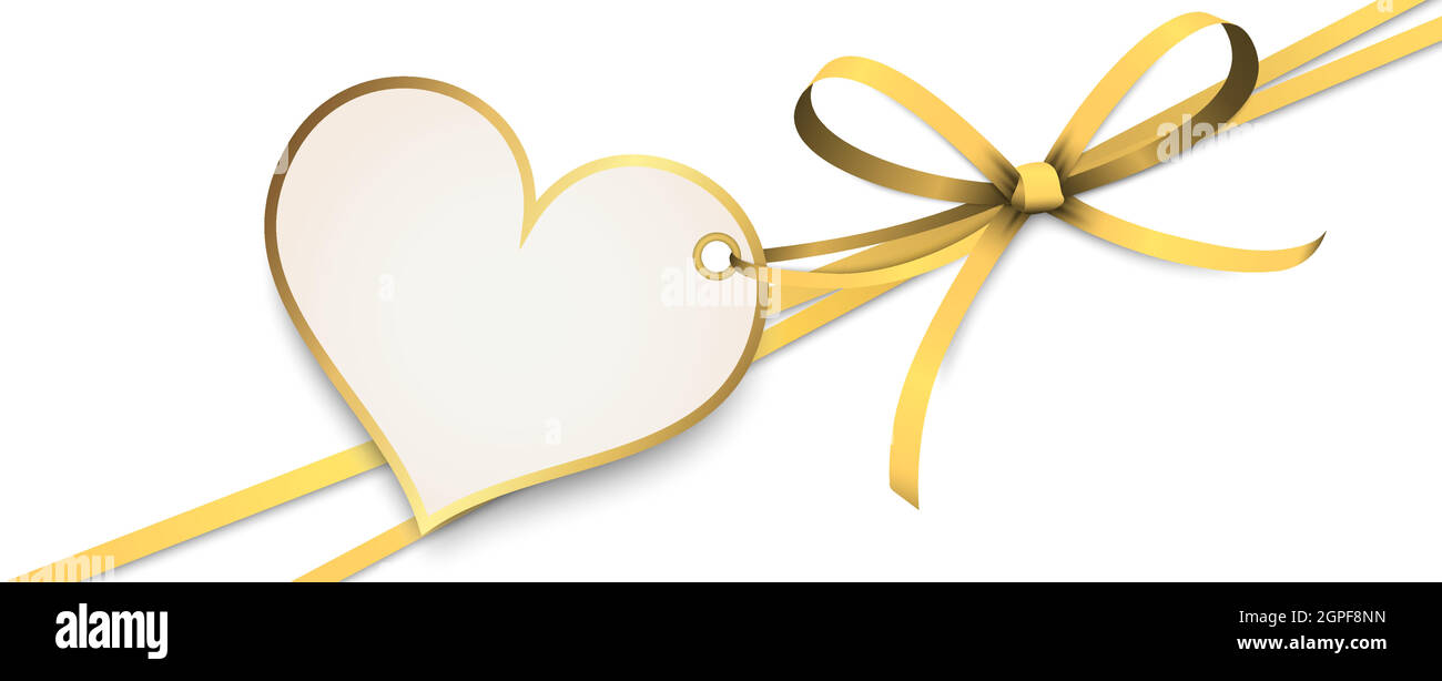 arco in nastro d'oro con tag di aggancio al cuore Illustrazione Vettoriale