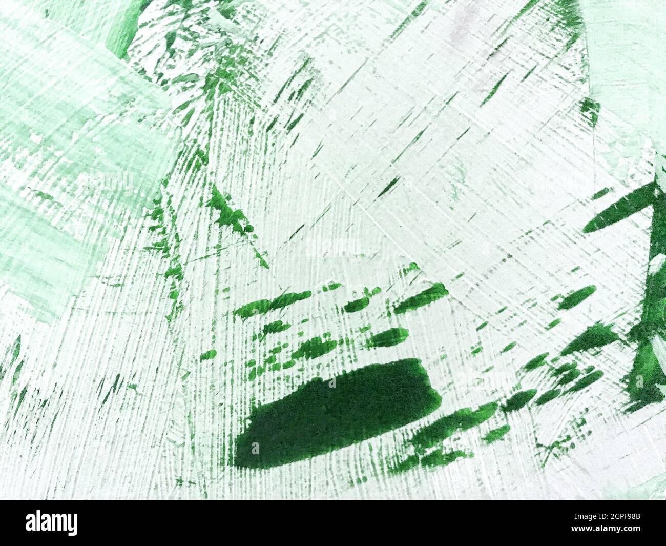 Astratto arte sfondo verde scuro e bianco colori. Pittura ad acquerello su tela con sfumatura smeraldo. Fondo in acrilico con patte di spruzzi Foto Stock