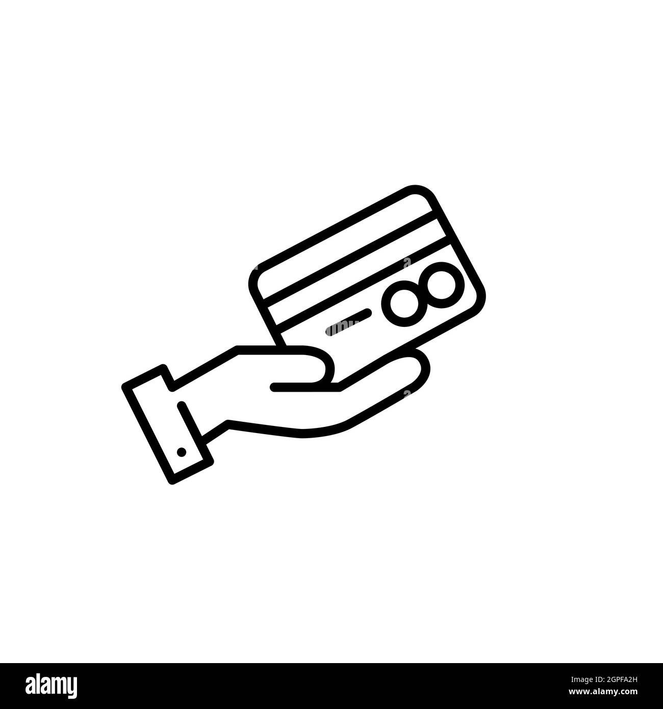 Mano con carta di credito. Metodo di pagamento, icona transazione sicura. Pixel Perfect, tratto modificabile Illustrazione Vettoriale
