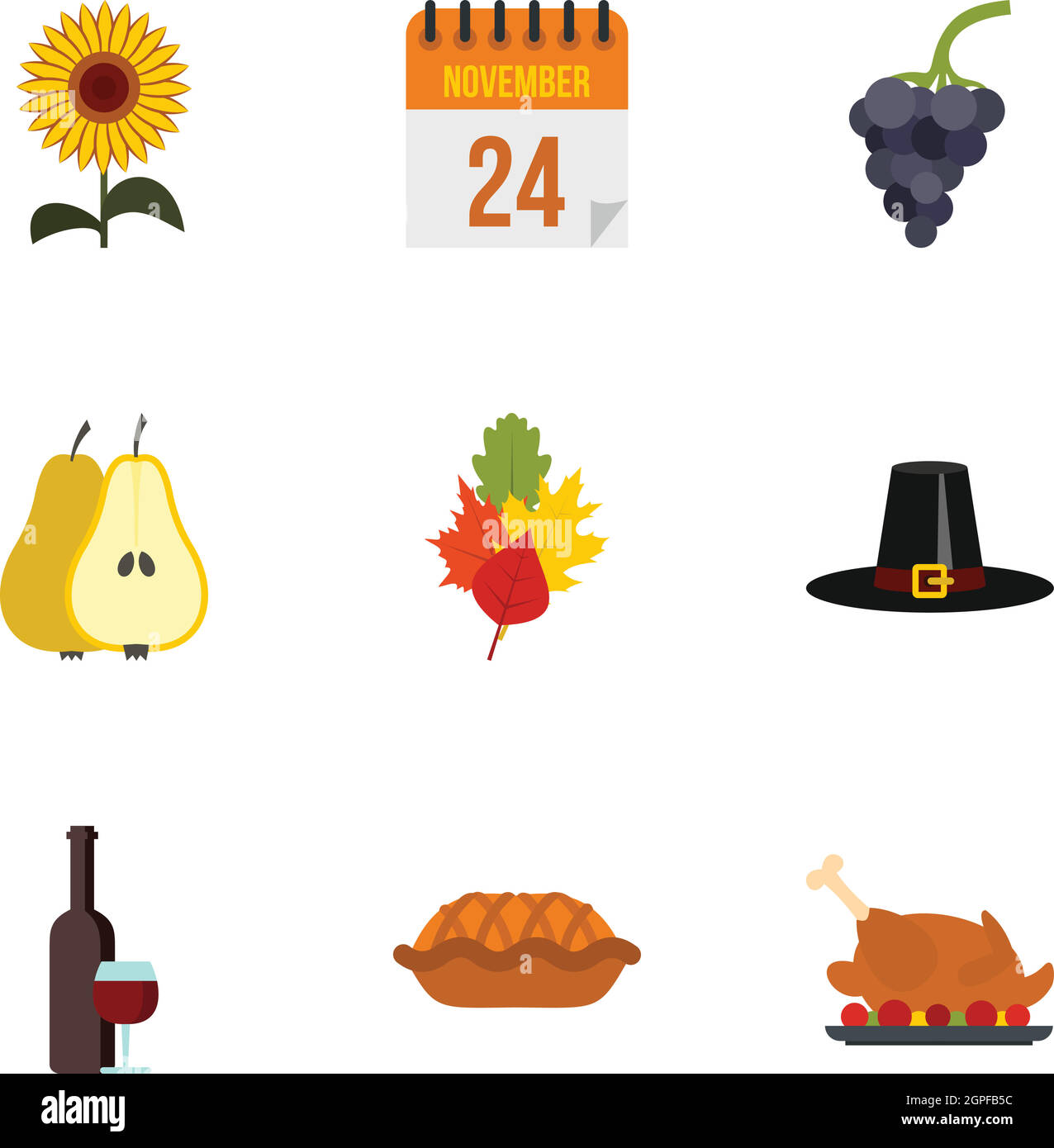 Gratitudine celebrazione set di icone di stile di Piana Illustrazione Vettoriale