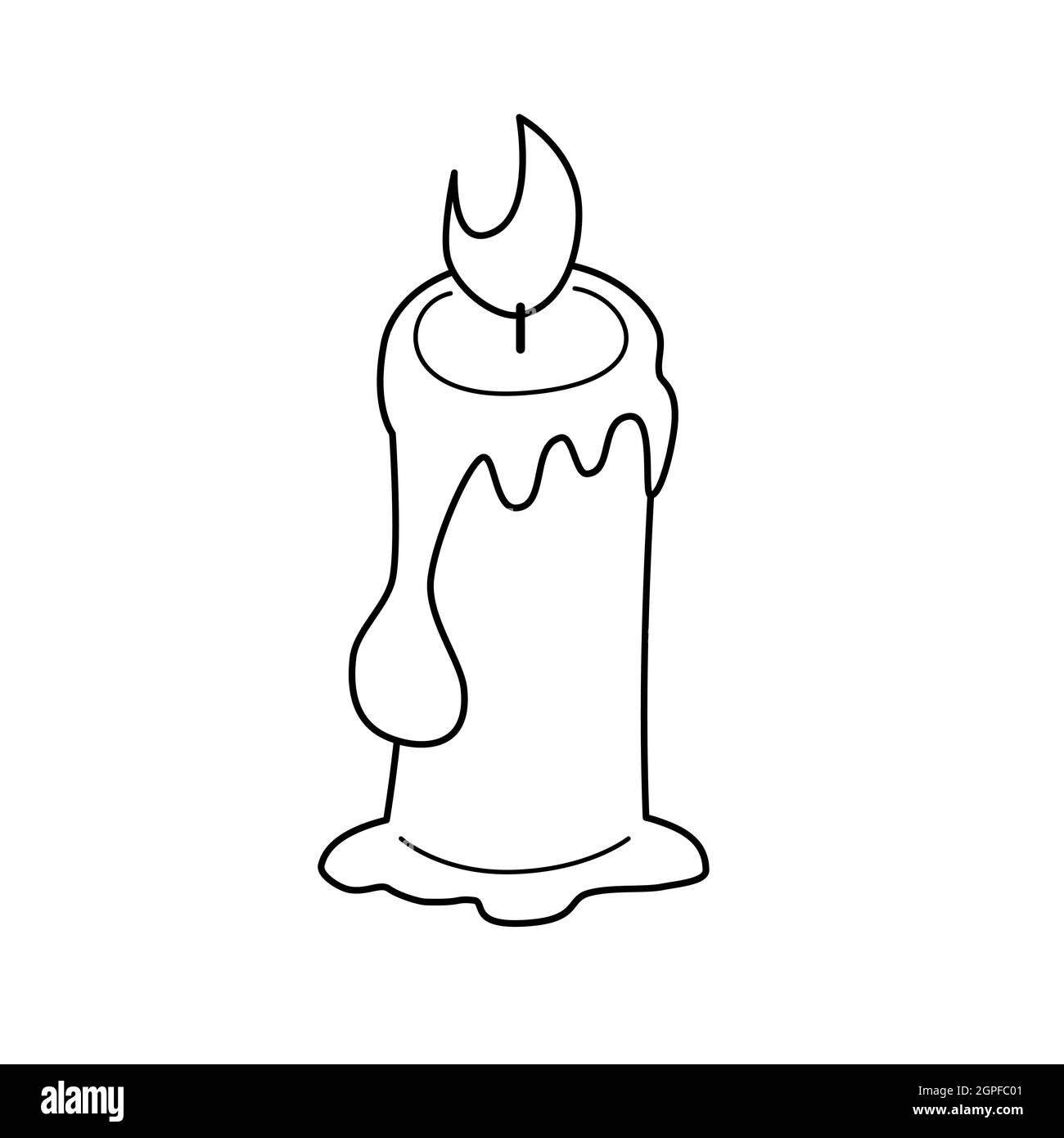 Un'icona delle candele in bianco e nero che brucia. Usalo per i vostri banner di vendite di Halloween, pubblicità o inviti di partito. Illustrazione Vettoriale