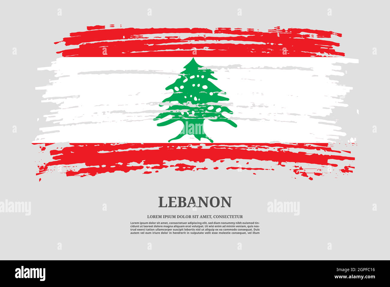 Bandiera libanese con effetto tratto pennello e poster di testo informativo, sfondo vettoriale Illustrazione Vettoriale