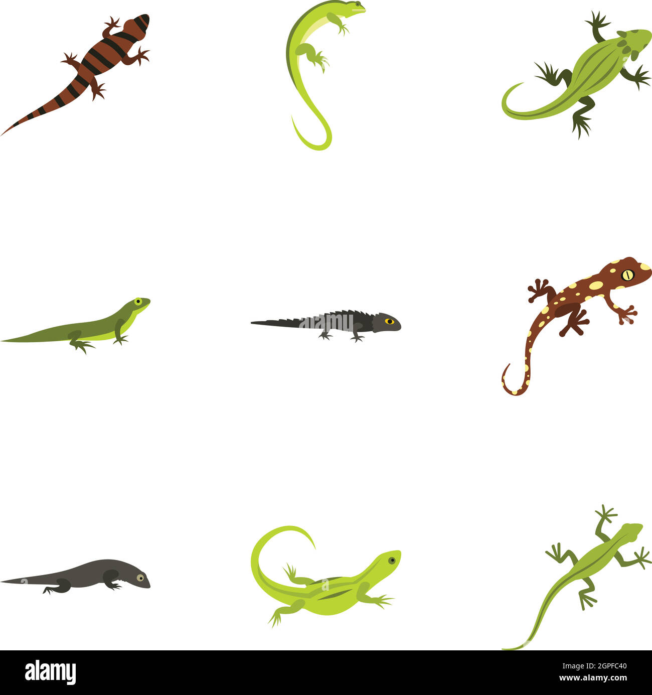 Iguana set di icone di stile di Piana Illustrazione Vettoriale