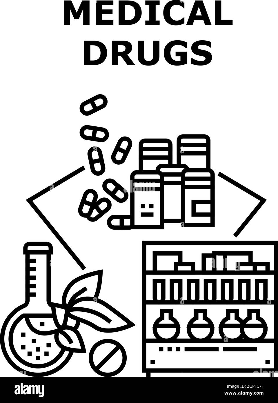 Medical Drugs Vector Concept Black Illustration Illustrazione Vettoriale