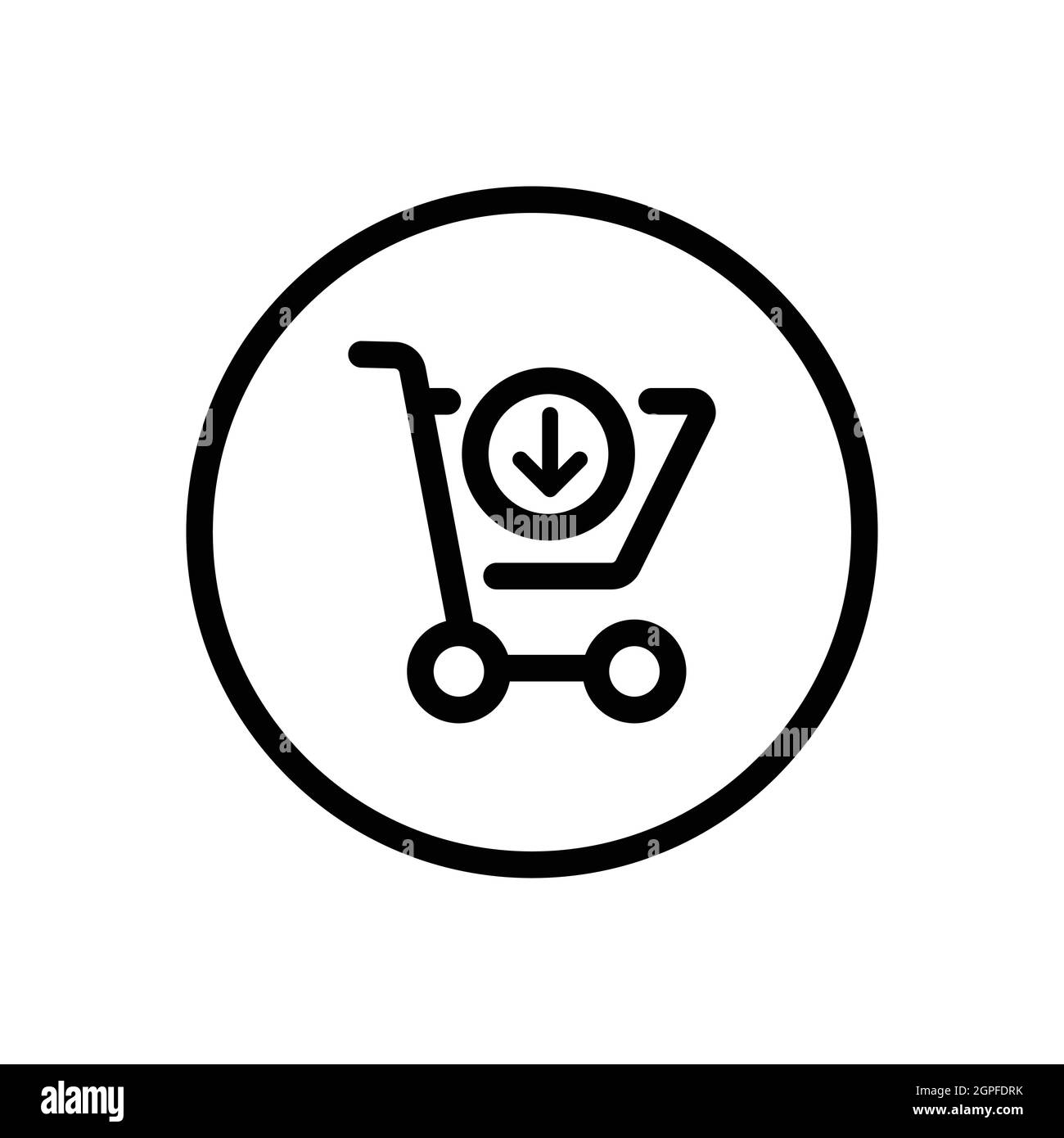 Carrello. Freccia giù. Icona del profilo commerciale in un cerchio. Illustrazione vettoriale Illustrazione Vettoriale