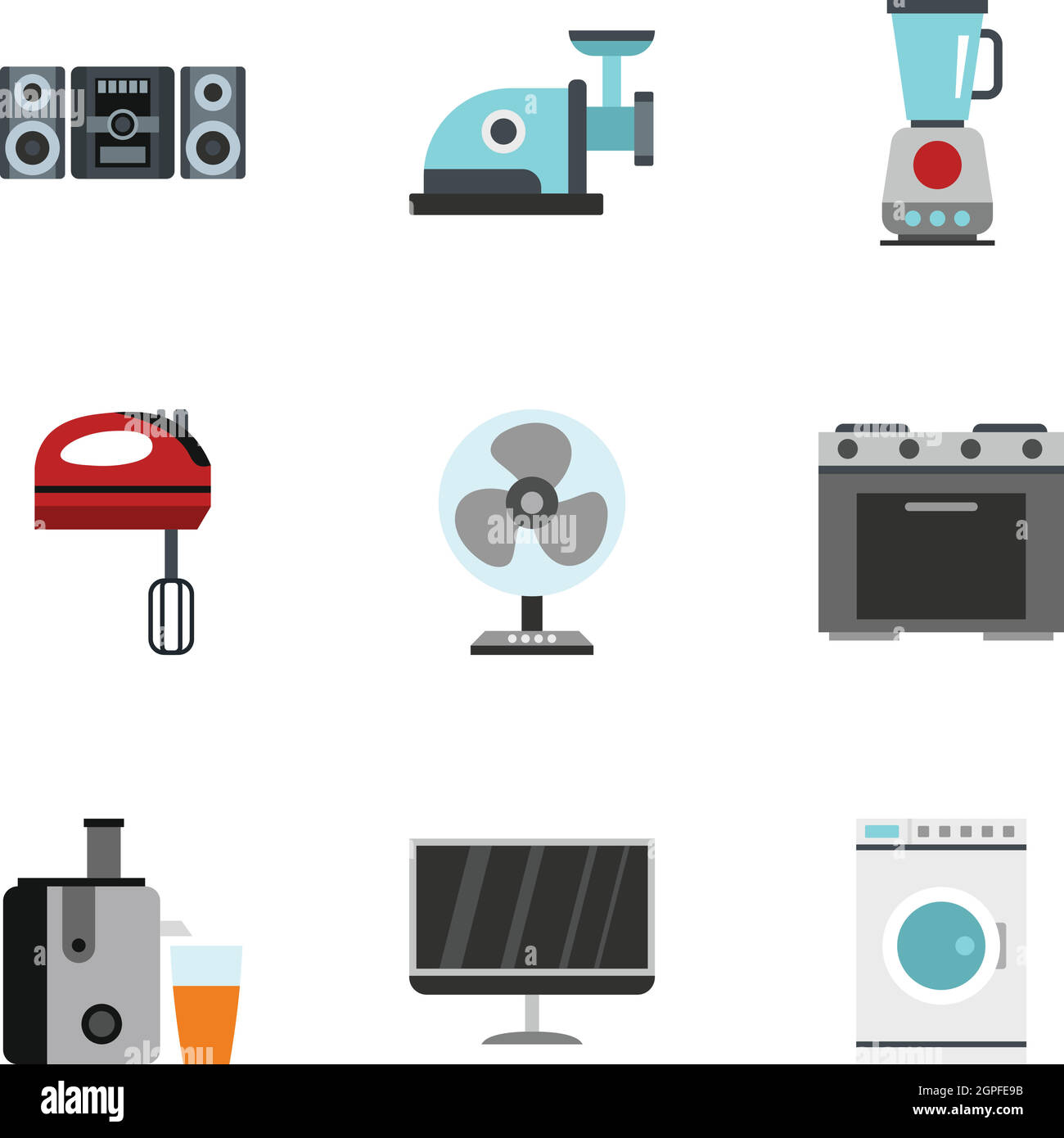 Home electronics set di icone di stile di Piana Illustrazione Vettoriale