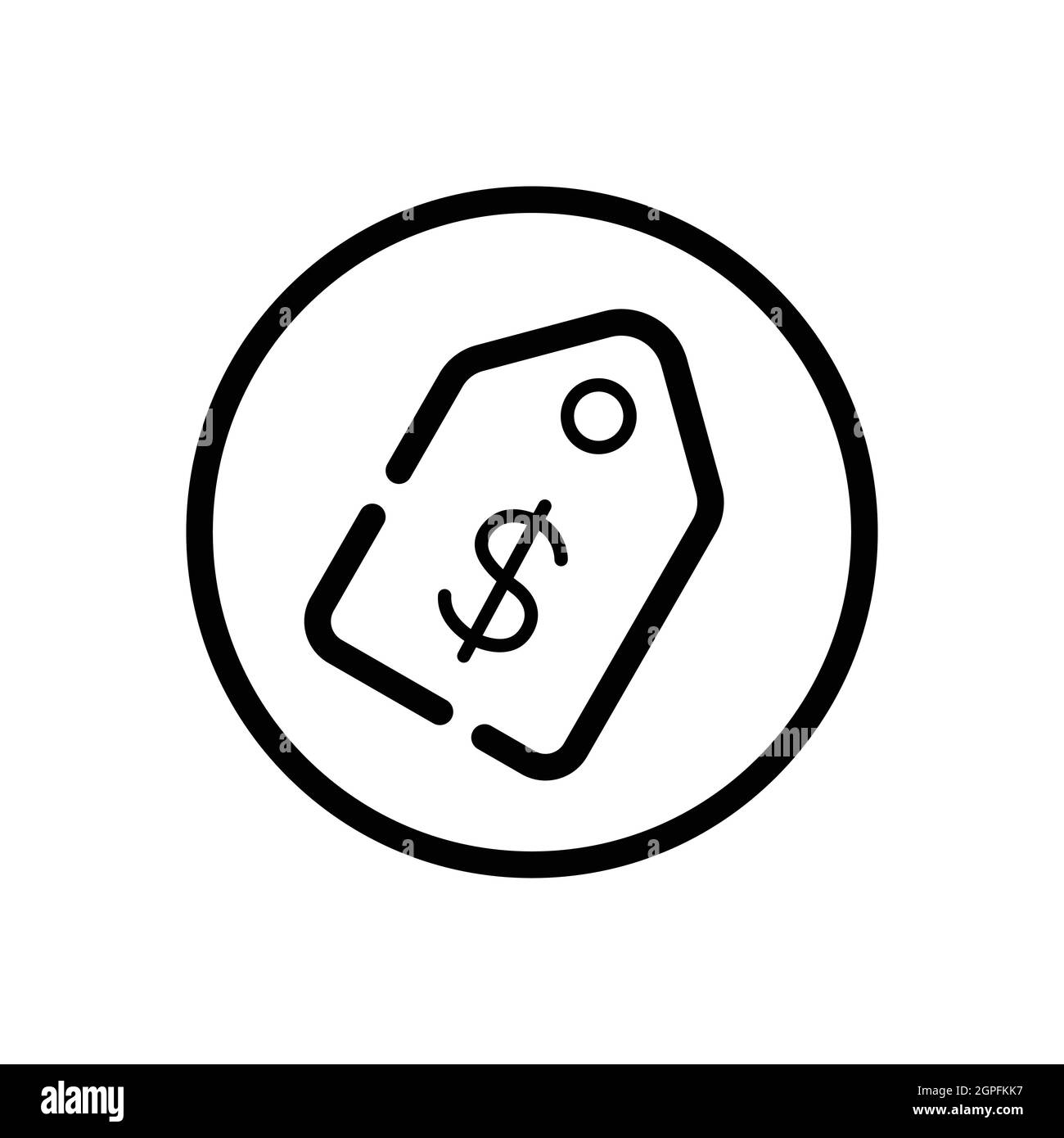 Shopping tag. Etichetta del prezzo di vendita in dollari. Icona del profilo commerciale in un cerchio. Illustrazione vettoriale Illustrazione Vettoriale