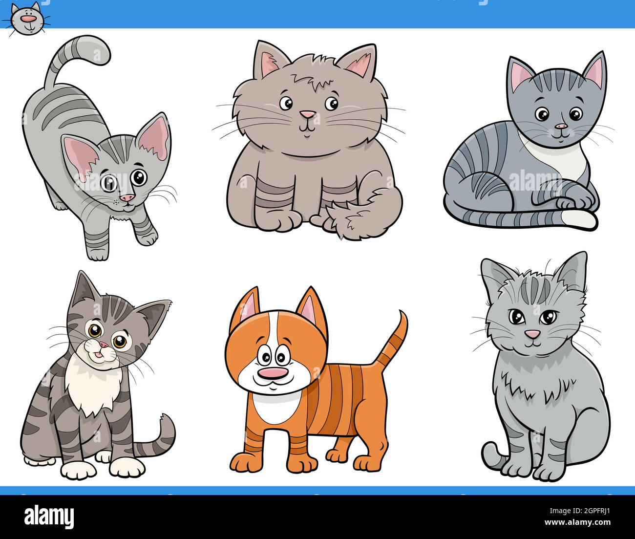set di personaggi divertenti di gattini e gatti di cartoni animati Illustrazione Vettoriale