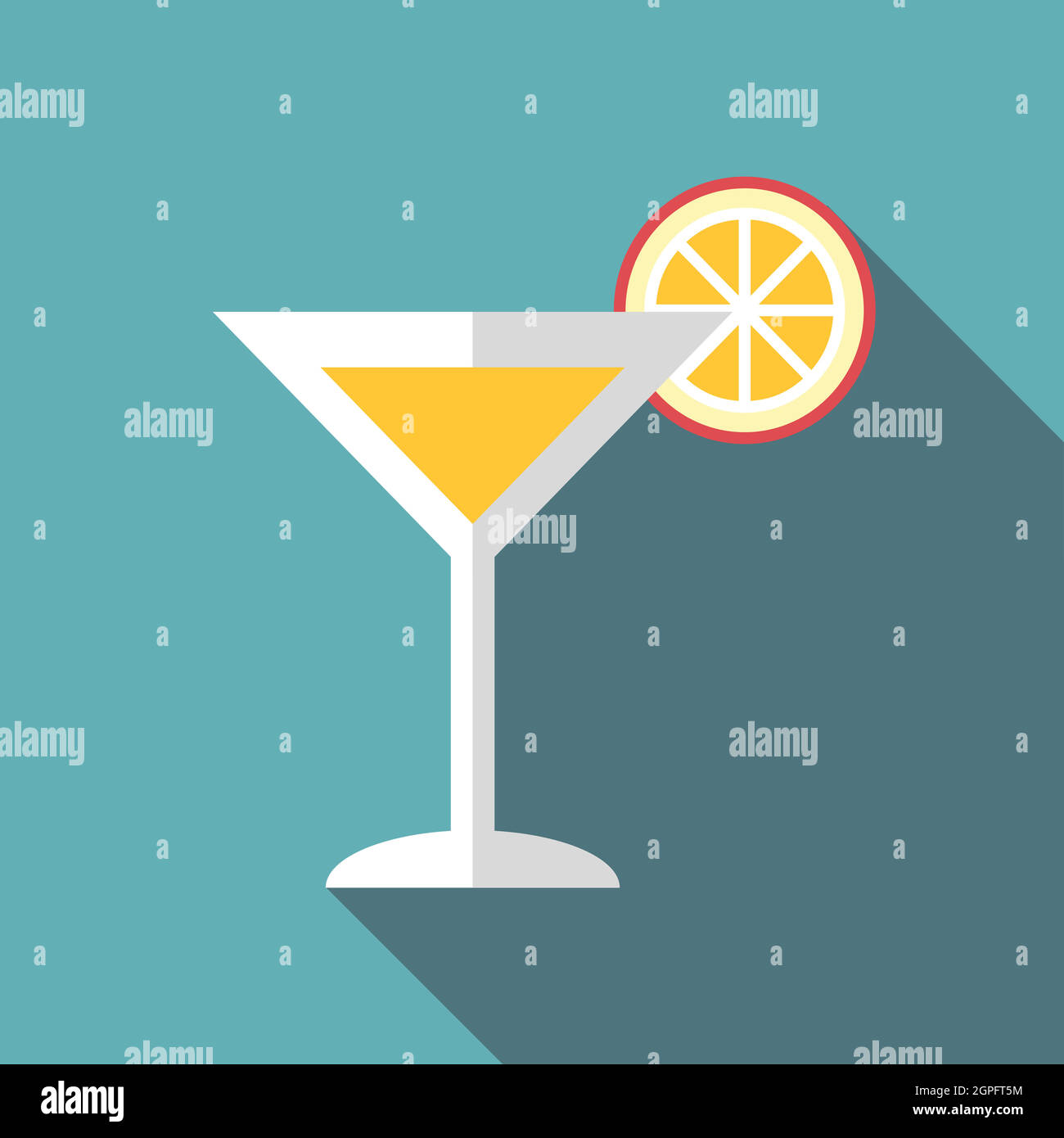 Coppetta Martini con cocktail e arancione icona slice Illustrazione Vettoriale