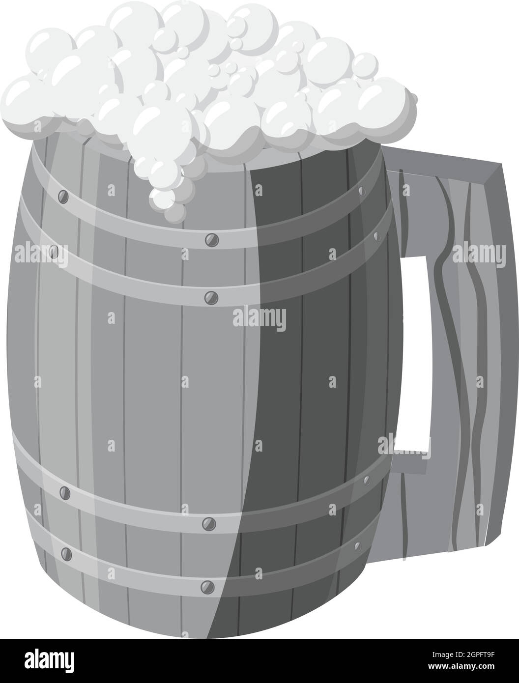 Boccale in legno di birra icona, grigio in stile monocromatico Illustrazione Vettoriale