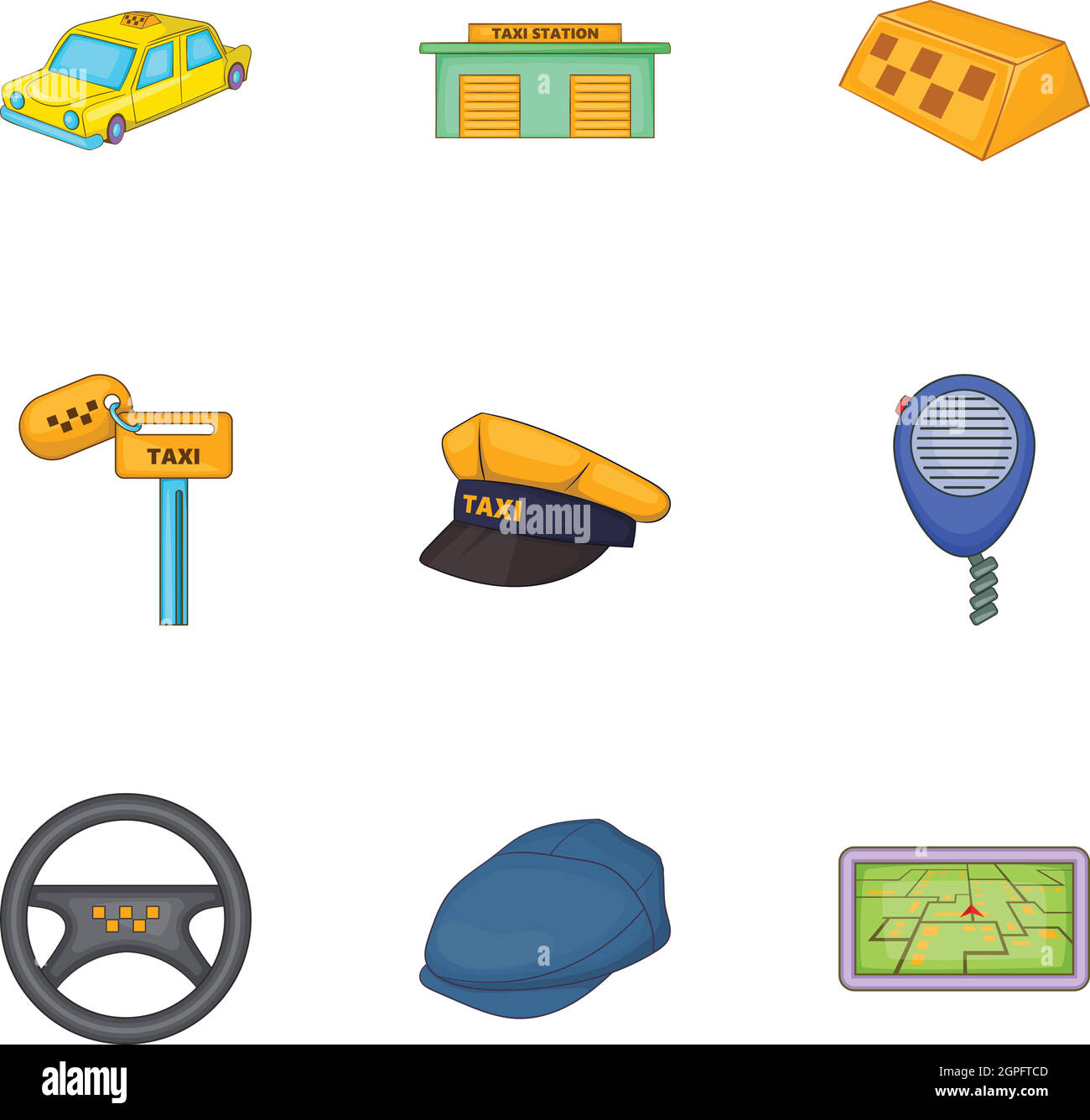 Taxi auto set di icone, stile cartoon Illustrazione Vettoriale