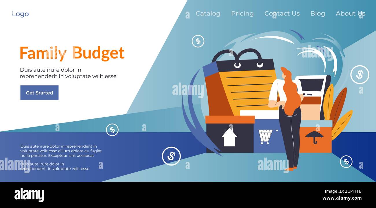 Bilancio della famiglia, risparmio o investimento sito web soldi Illustrazione Vettoriale