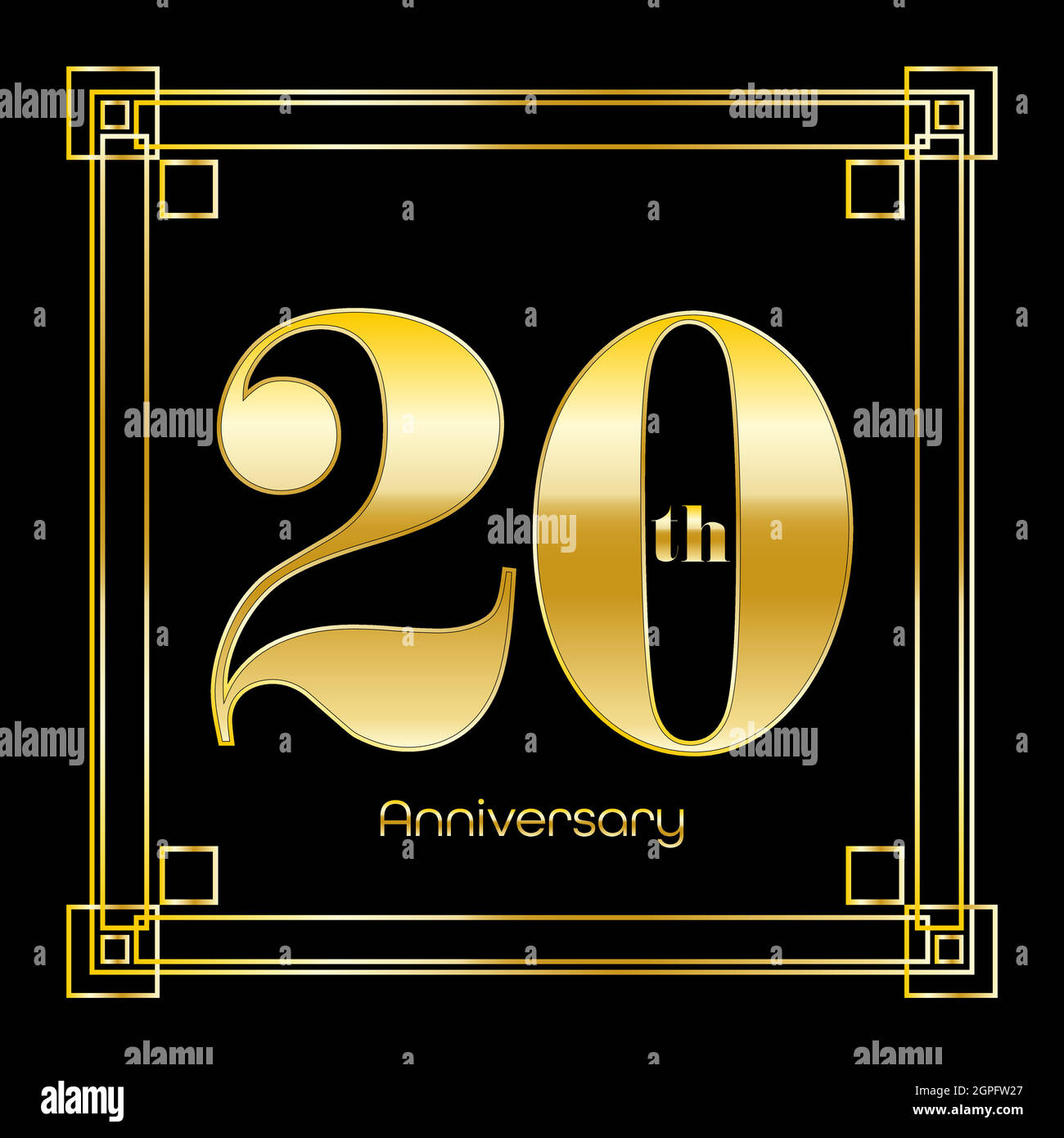 Logo Number Twenty con ornamento quadrato, design dorato di lusso Illustrazione Vettoriale