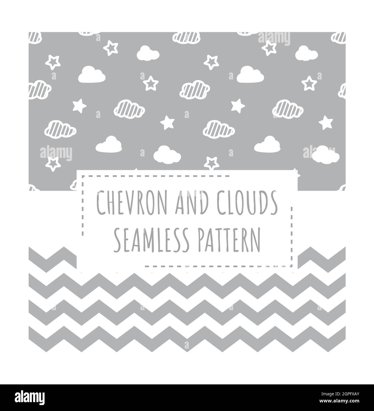 Chevron zig zag e nuvole con stelle senza cuciture Illustrazione Vettoriale