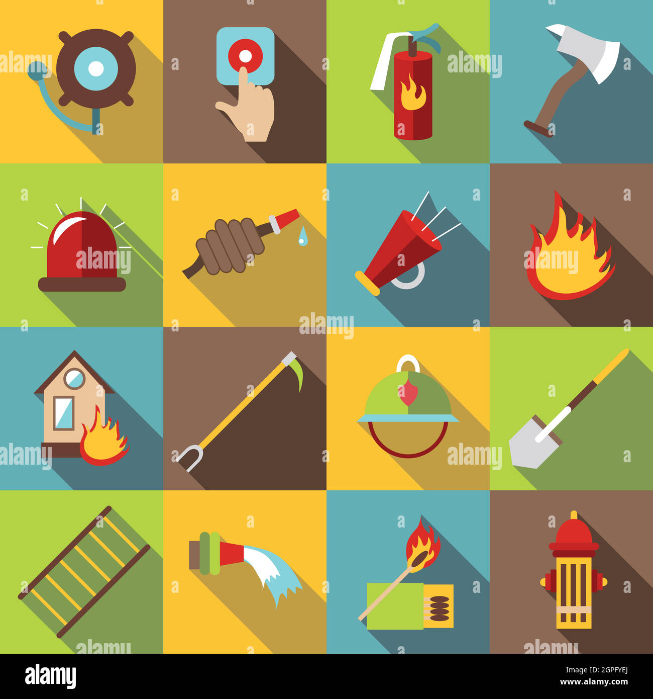 Fire Fighting set di icone di stile di Piana Illustrazione Vettoriale