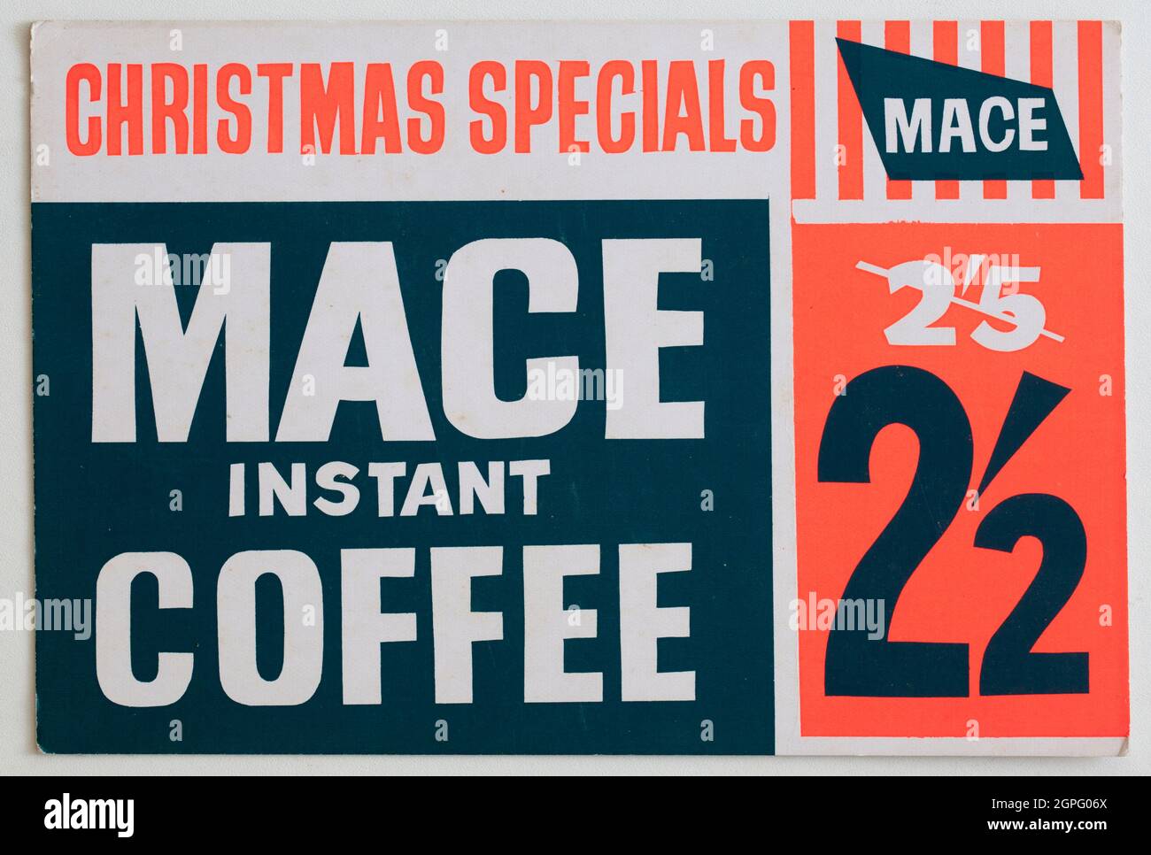 Vintage 1960 Mace Shop Price Display Card - caffè istantaneo Foto Stock
