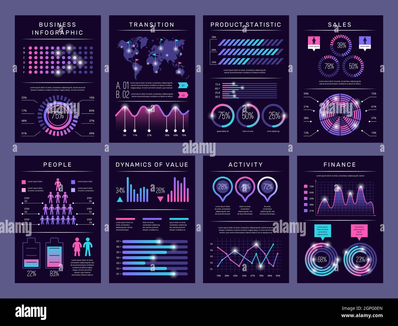 Brochure infografiche. Visualizzazione moderna del grafico astratto grafici diversi data booklet modelli vettoriale design set con oggetti infografici Illustrazione Vettoriale