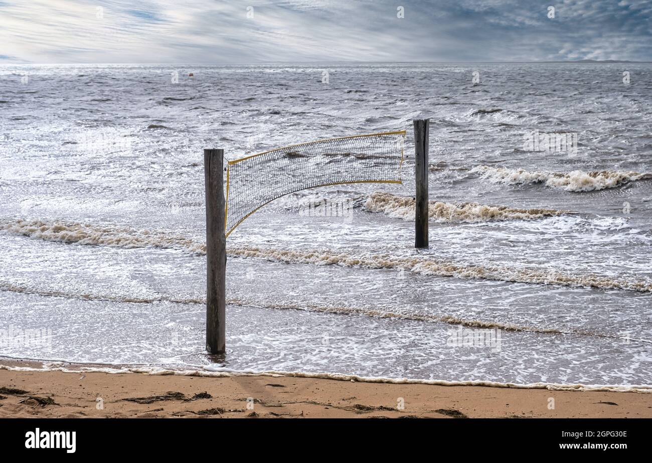 Beach Volley net sul lungomare pubblico di Hjerting a Esbjerg, Danimarca Foto Stock