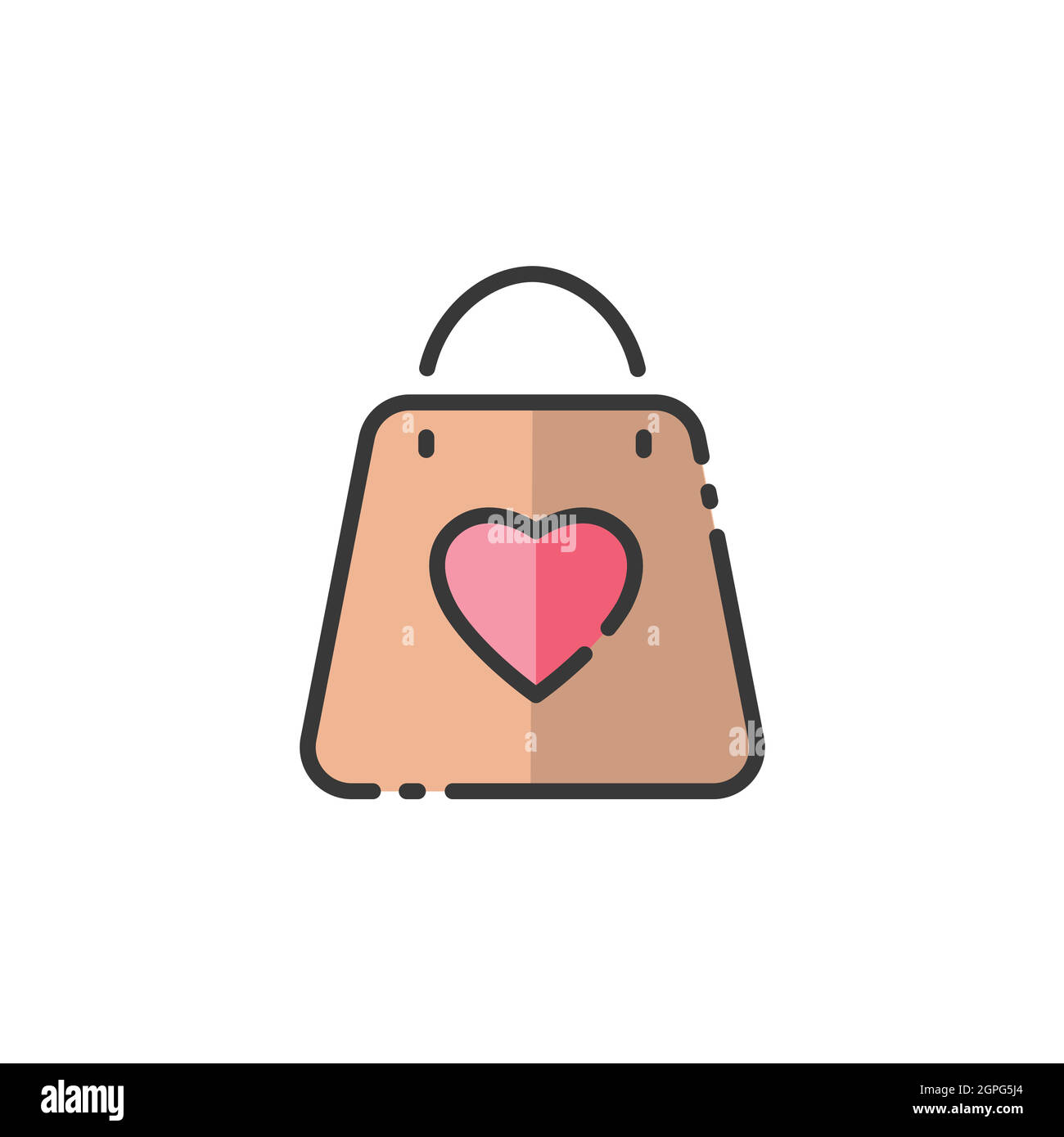 Shopping bag di San Valentino con cuore. Simbolo dell'amore. Icona a colori pieni. Illustrazione del vettore commerciale Illustrazione Vettoriale